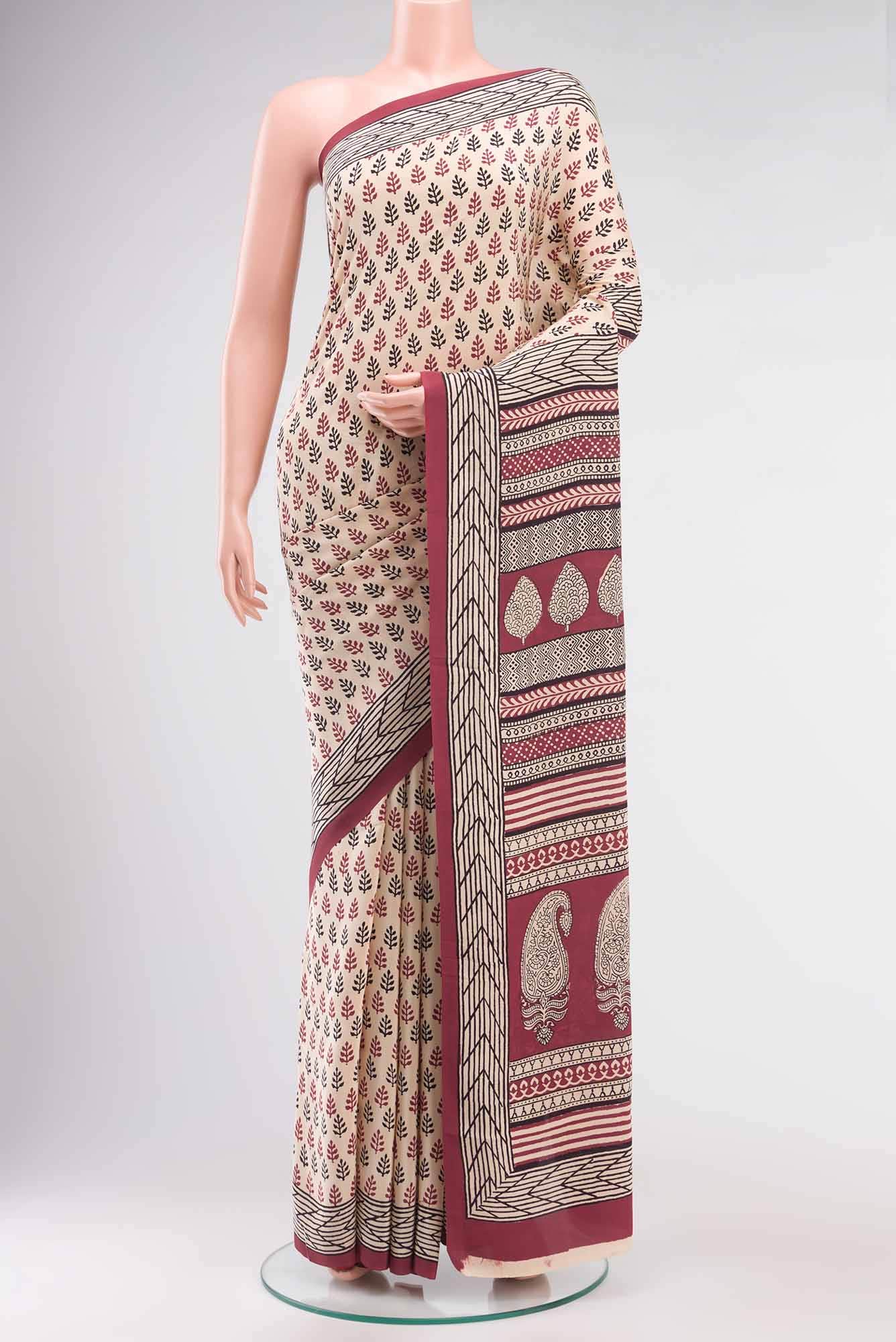 Beige Mysore Crepe Saree