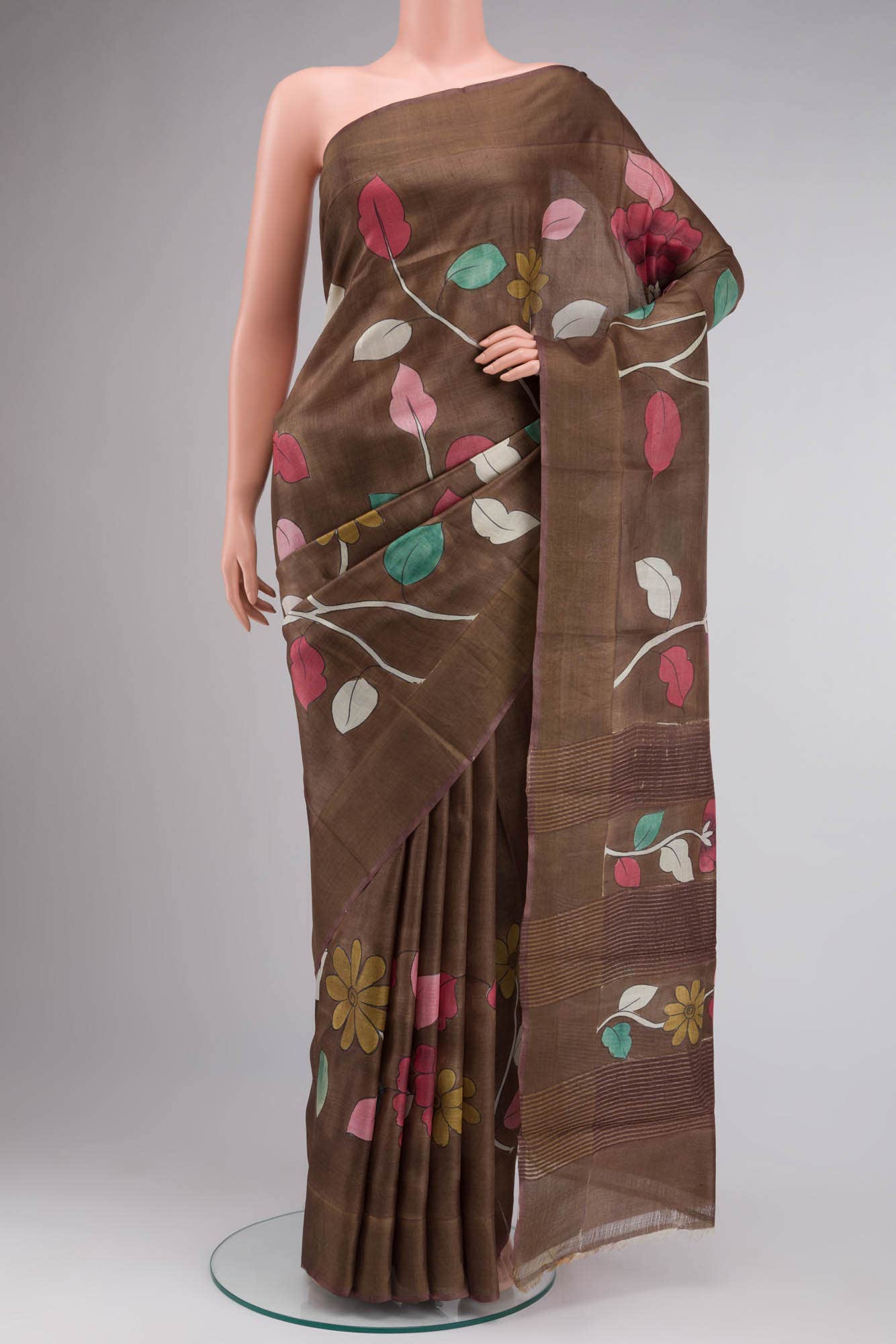 Brown Tussar Silk Saree