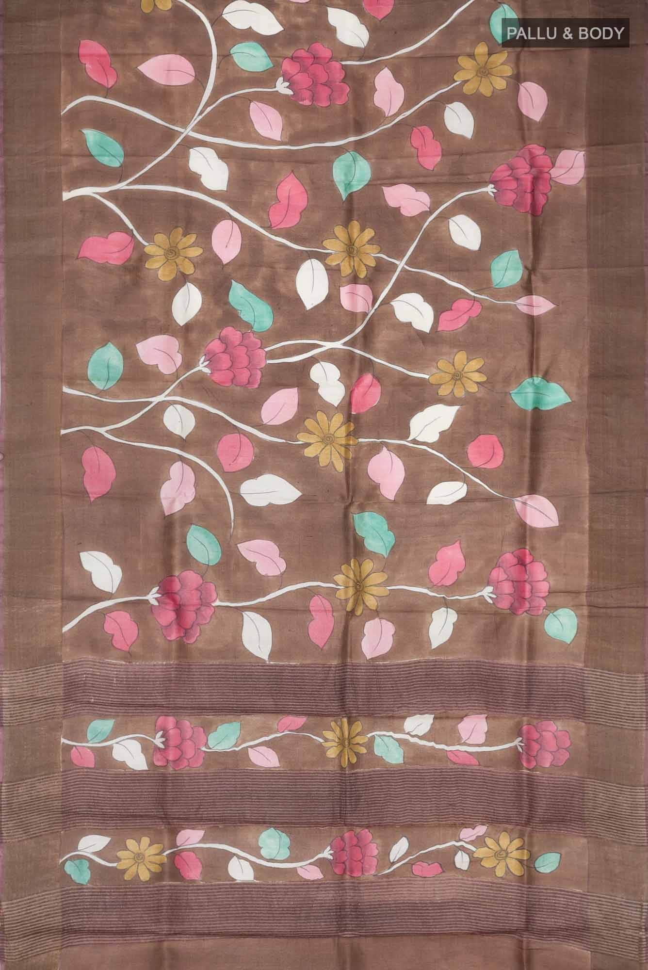 Brown Tussar Silk Saree