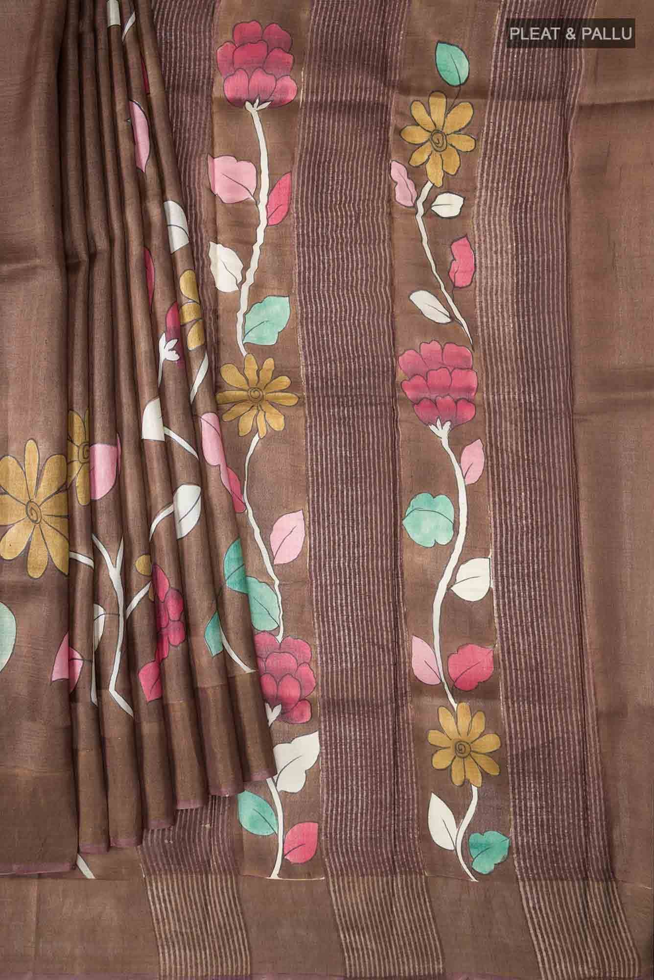 Brown Tussar Silk Saree