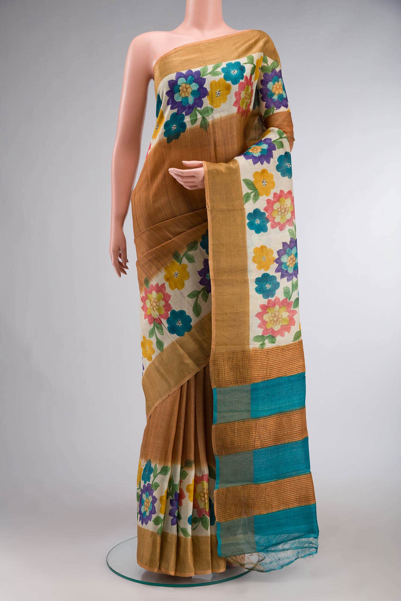 Beige Bhagalpuri Tussar Silk Saree