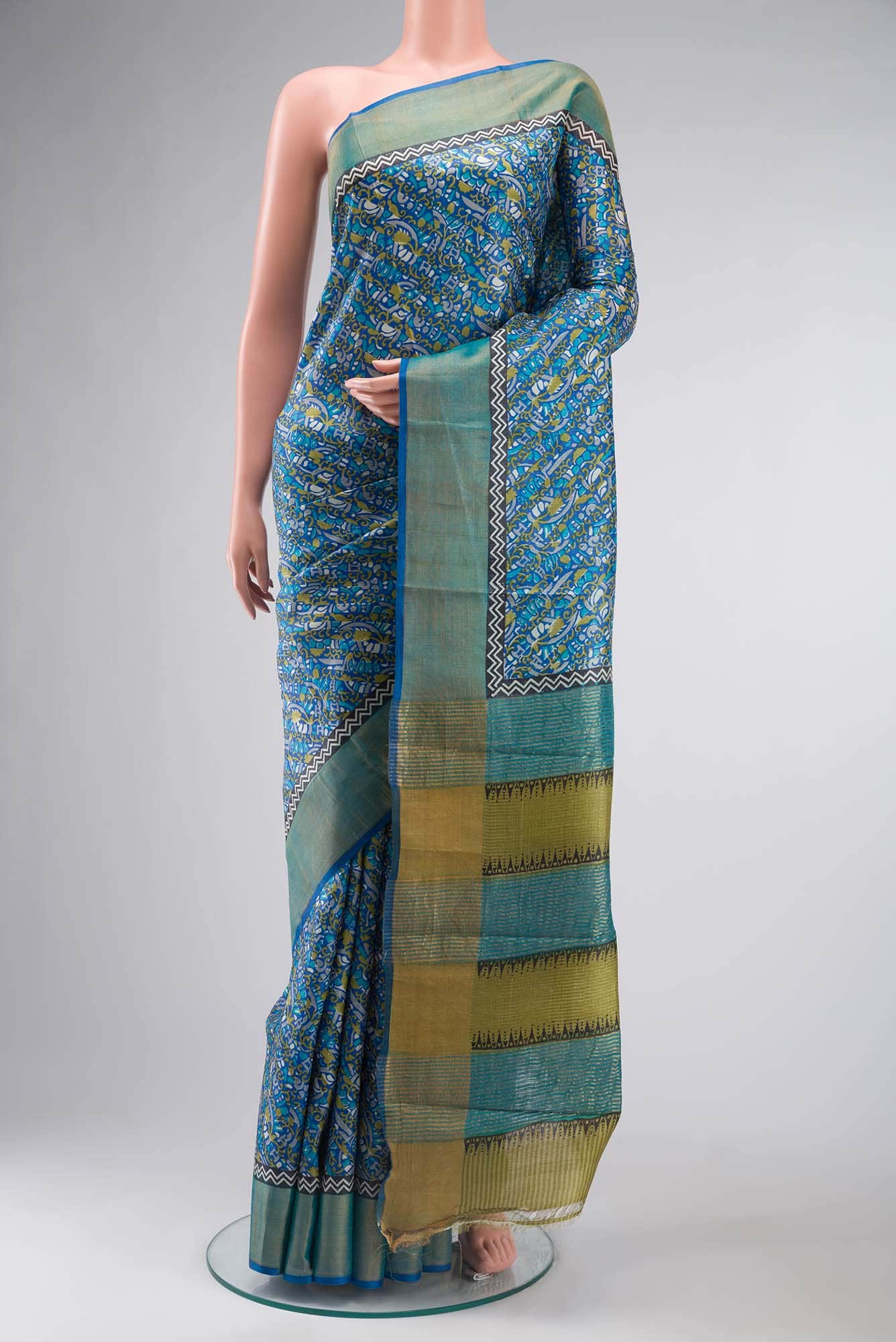 Blue Bhagalpuri Tussar Silk Saree