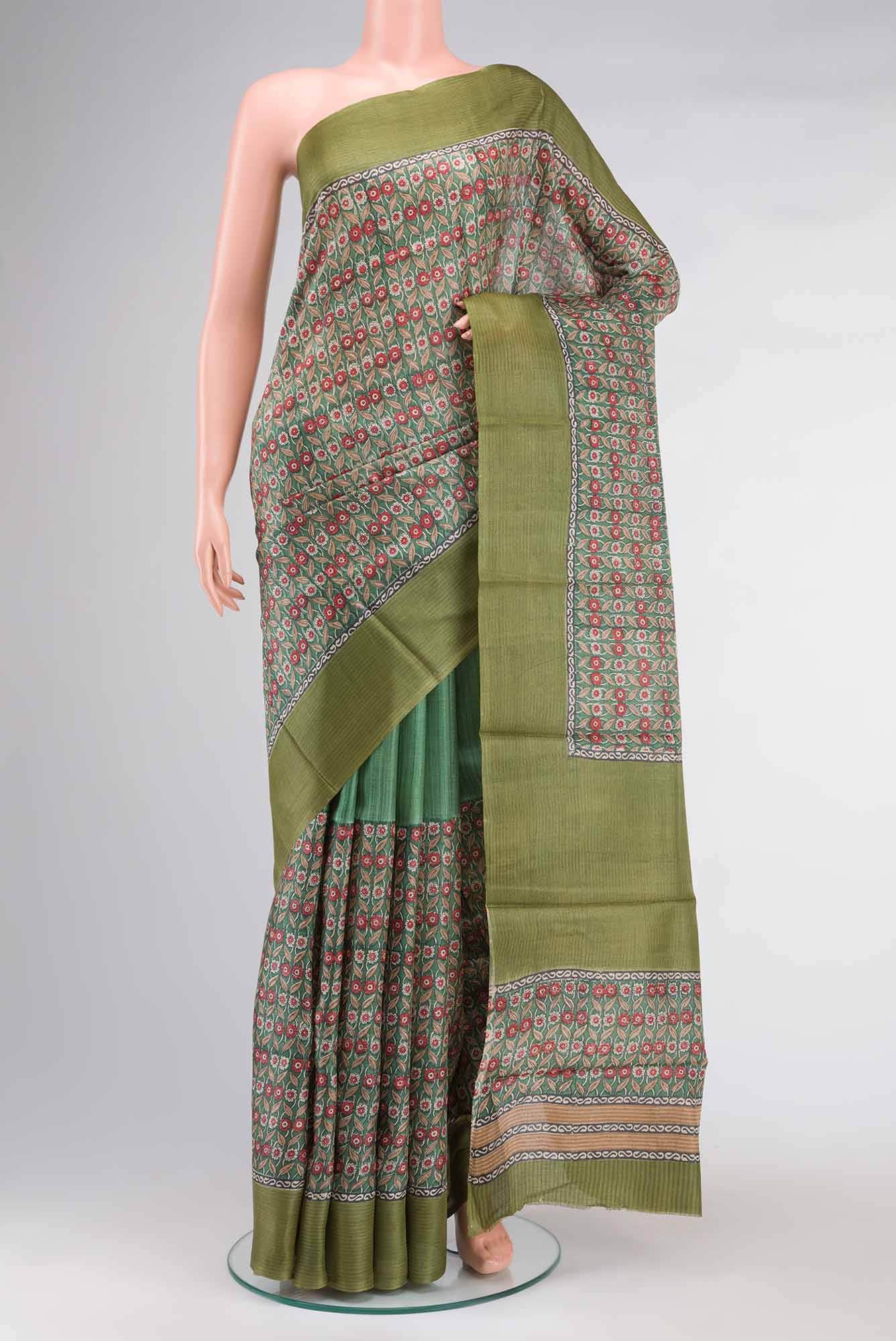 Green Bhagalpuri Tussar Silk Saree