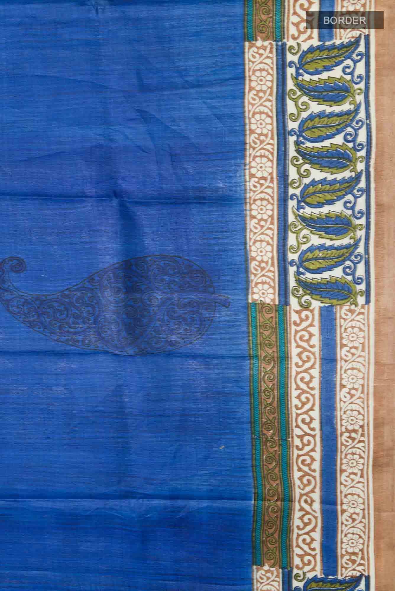Blue Tussar Silk Saree