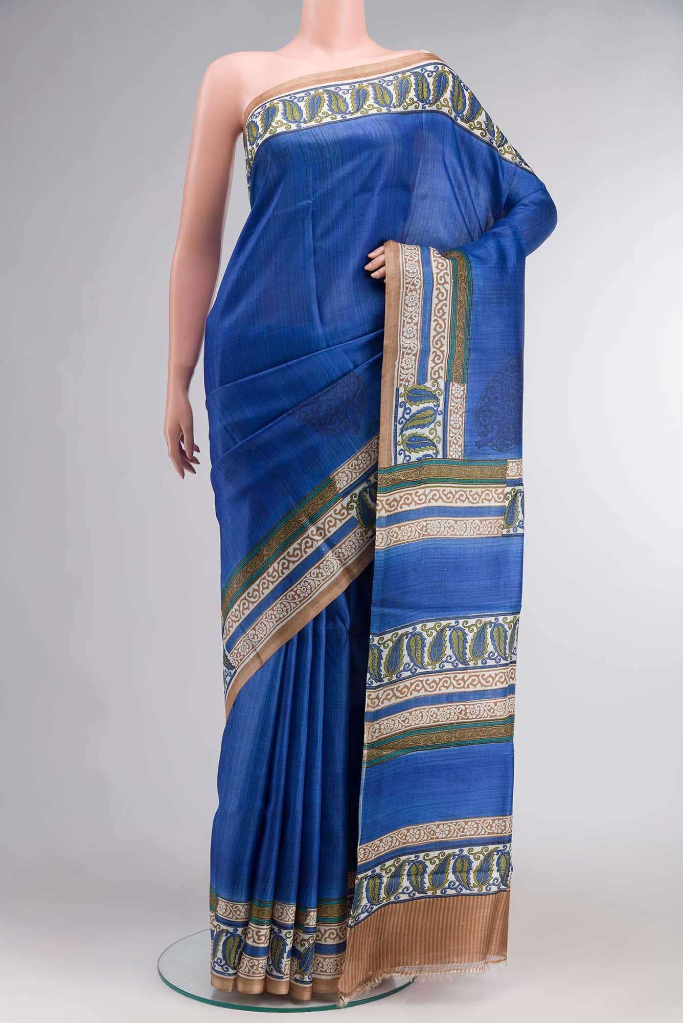 Blue Tussar Silk Saree