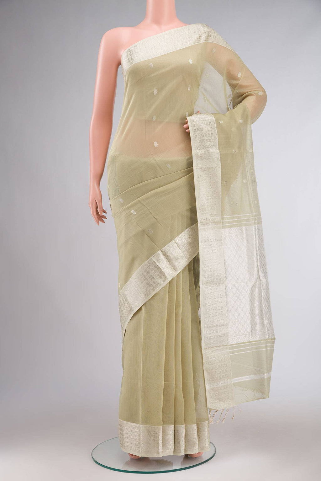 Beige Maheshwari Silk Cotton Saree