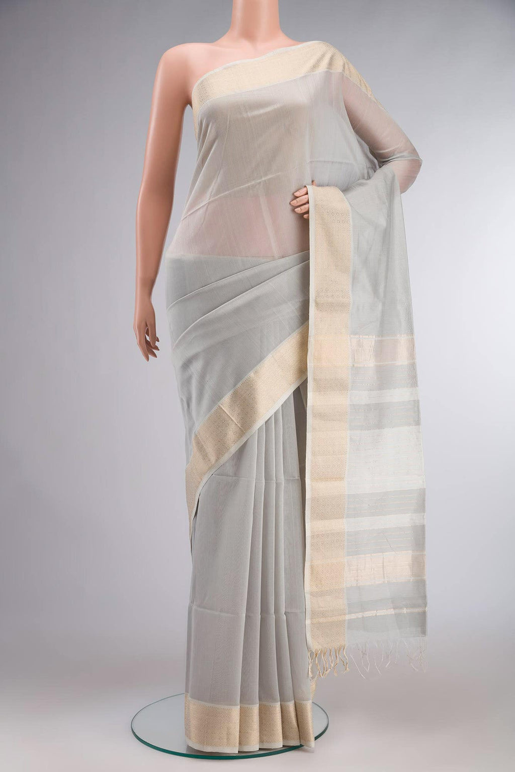 Grey Maheshwari Silk Cotton Saree