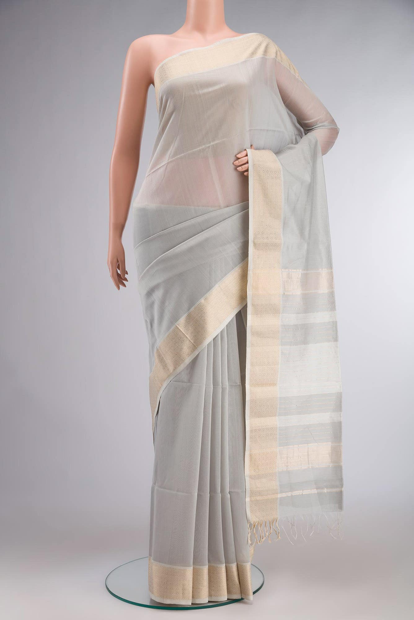 Grey Maheshwari Silk Cotton Saree