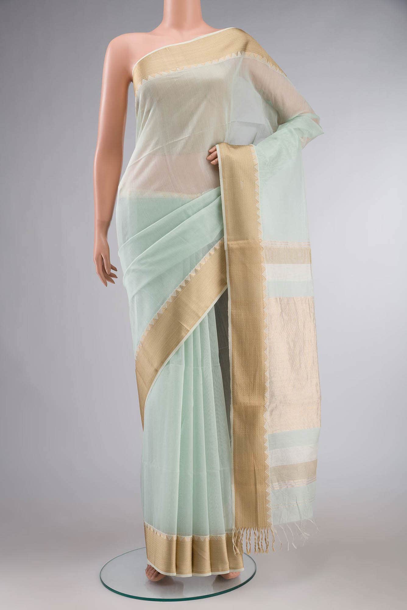 Light Green Maheshwari Silk Cotton Saree
