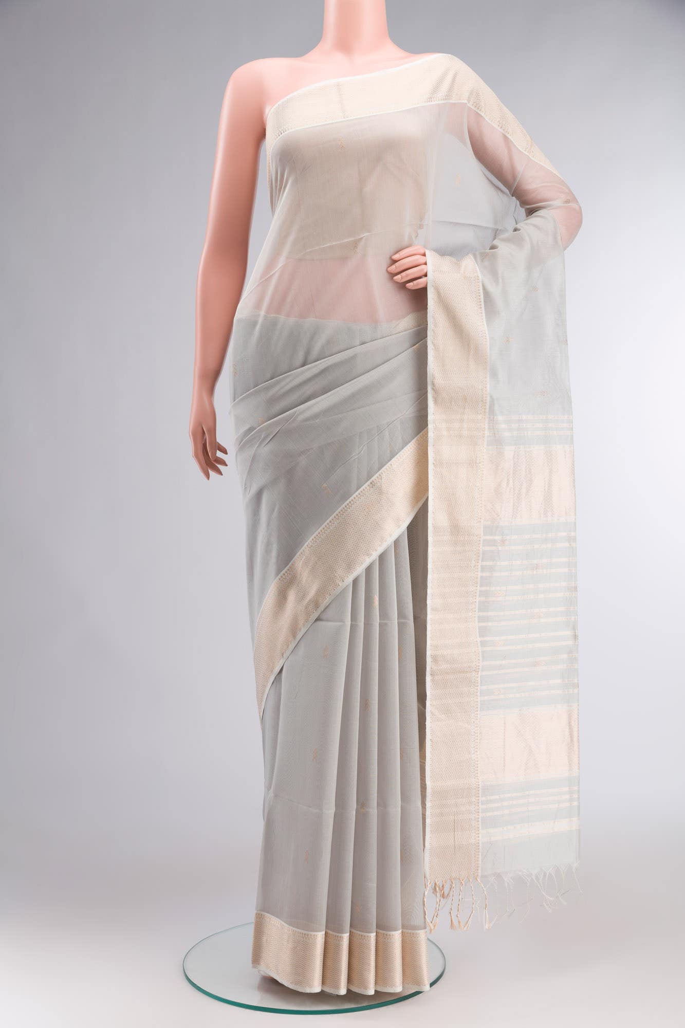Grey Maheshwari Silk Saree