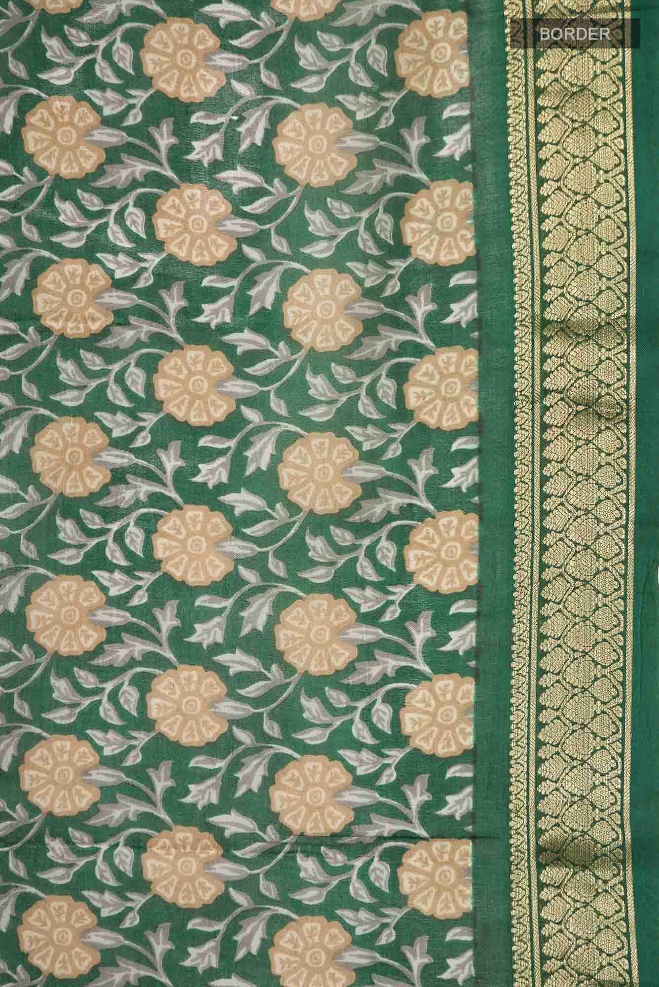 Green Printed Silk Saree