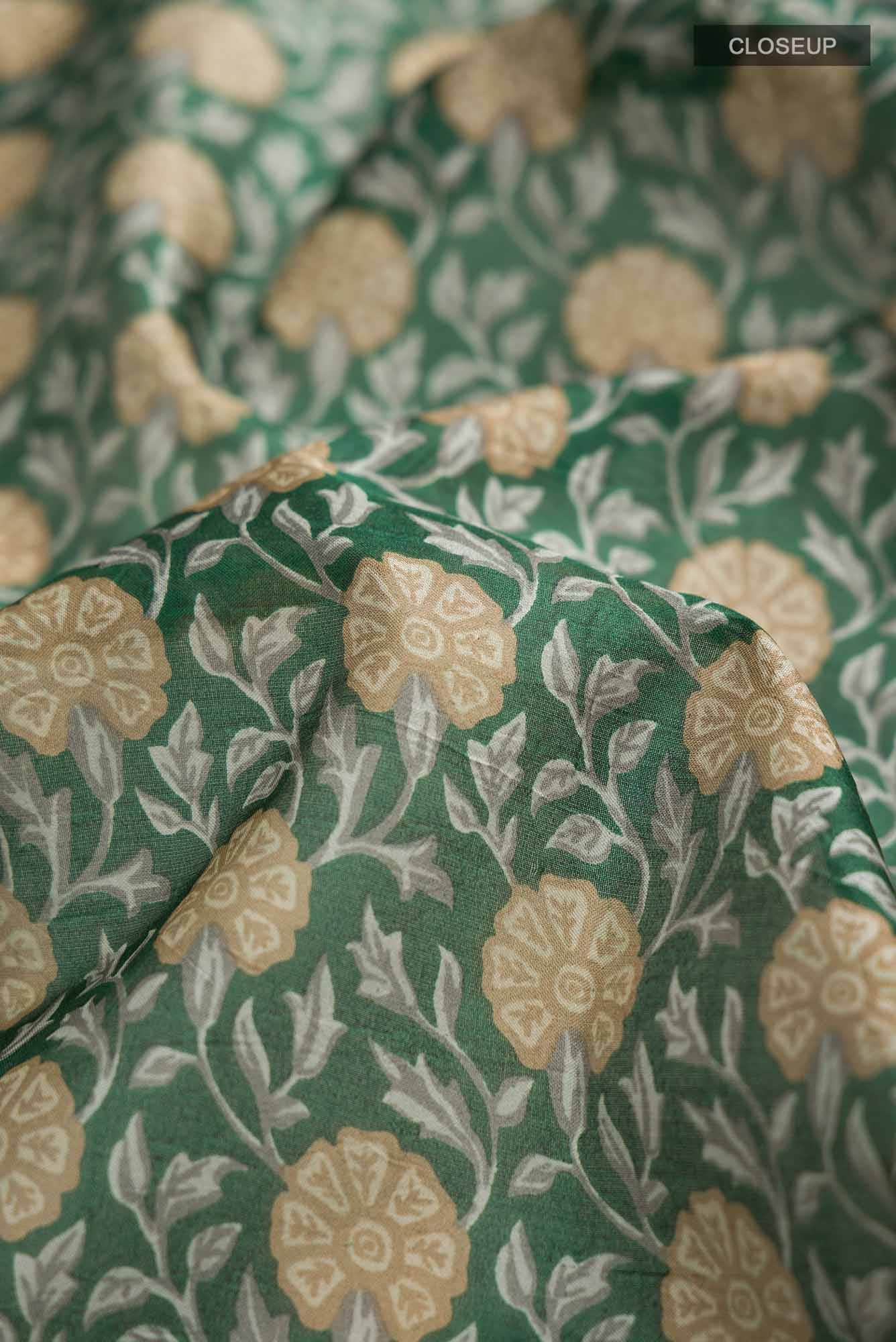 Green Printed Silk Saree