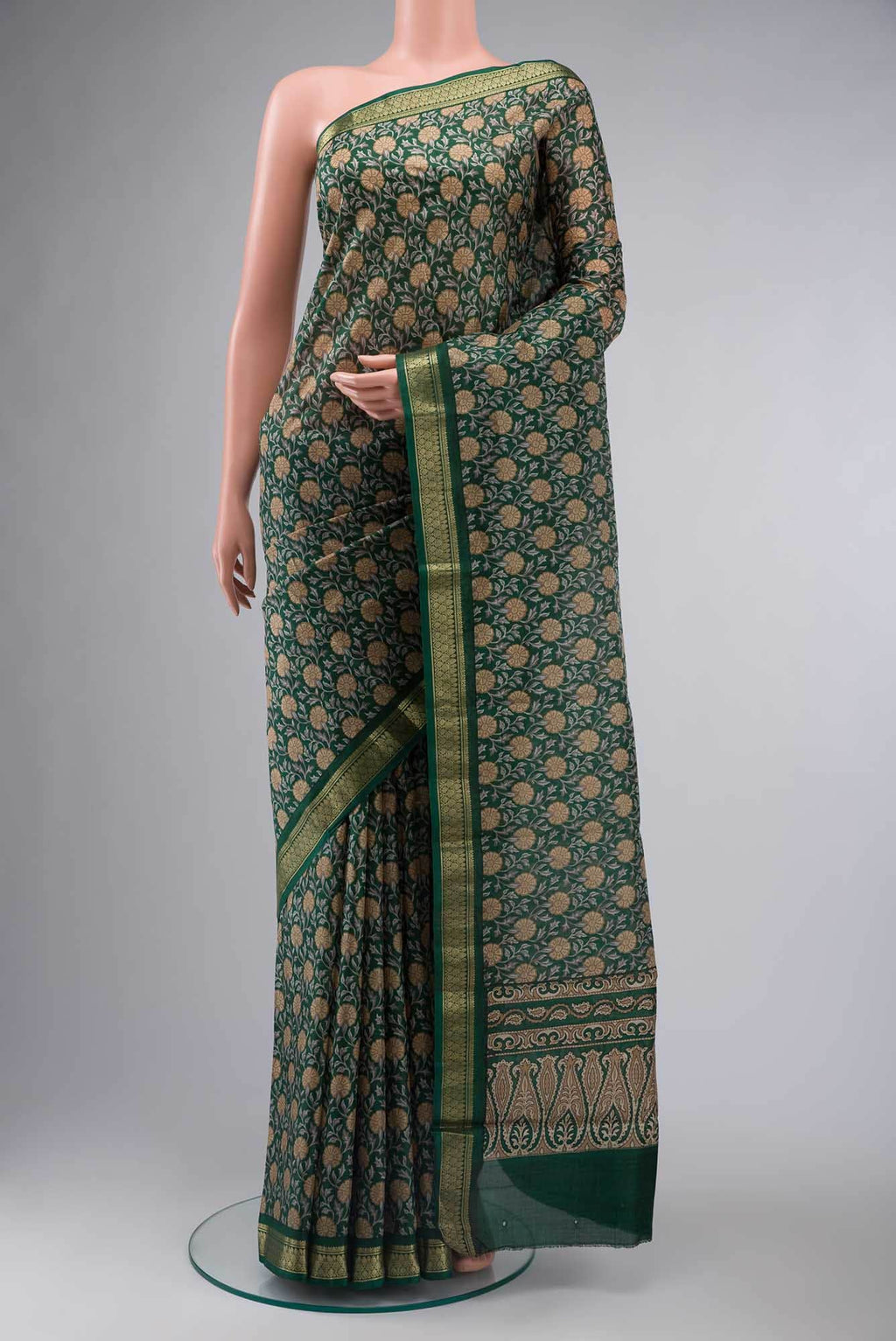 Green Printed Silk Saree