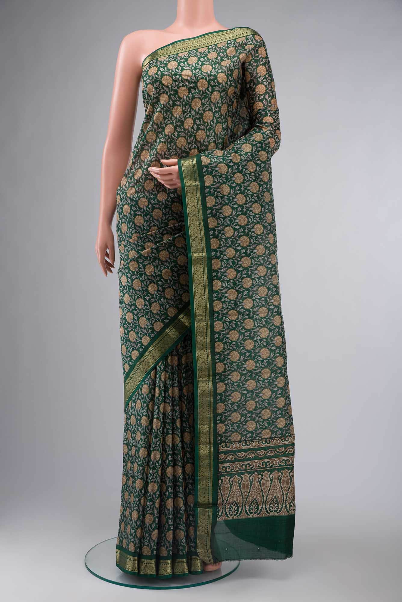 Green Printed Silk Saree