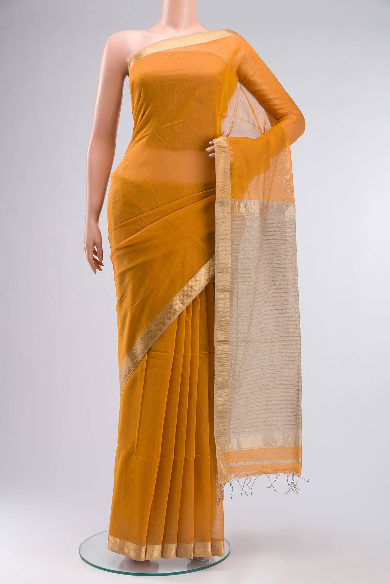 Yellow Maheshwari Silk Cotton Saree