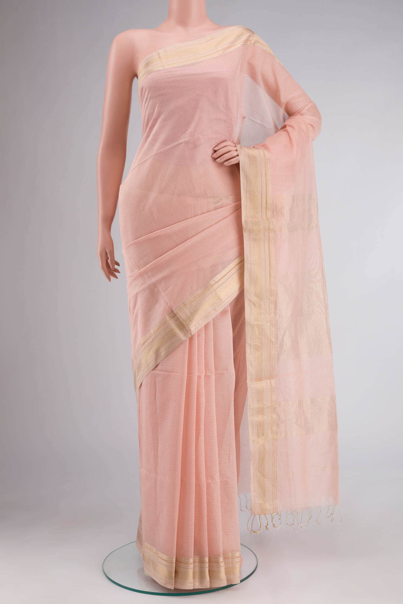 Peach Maheshwari Silk Cotton Saree