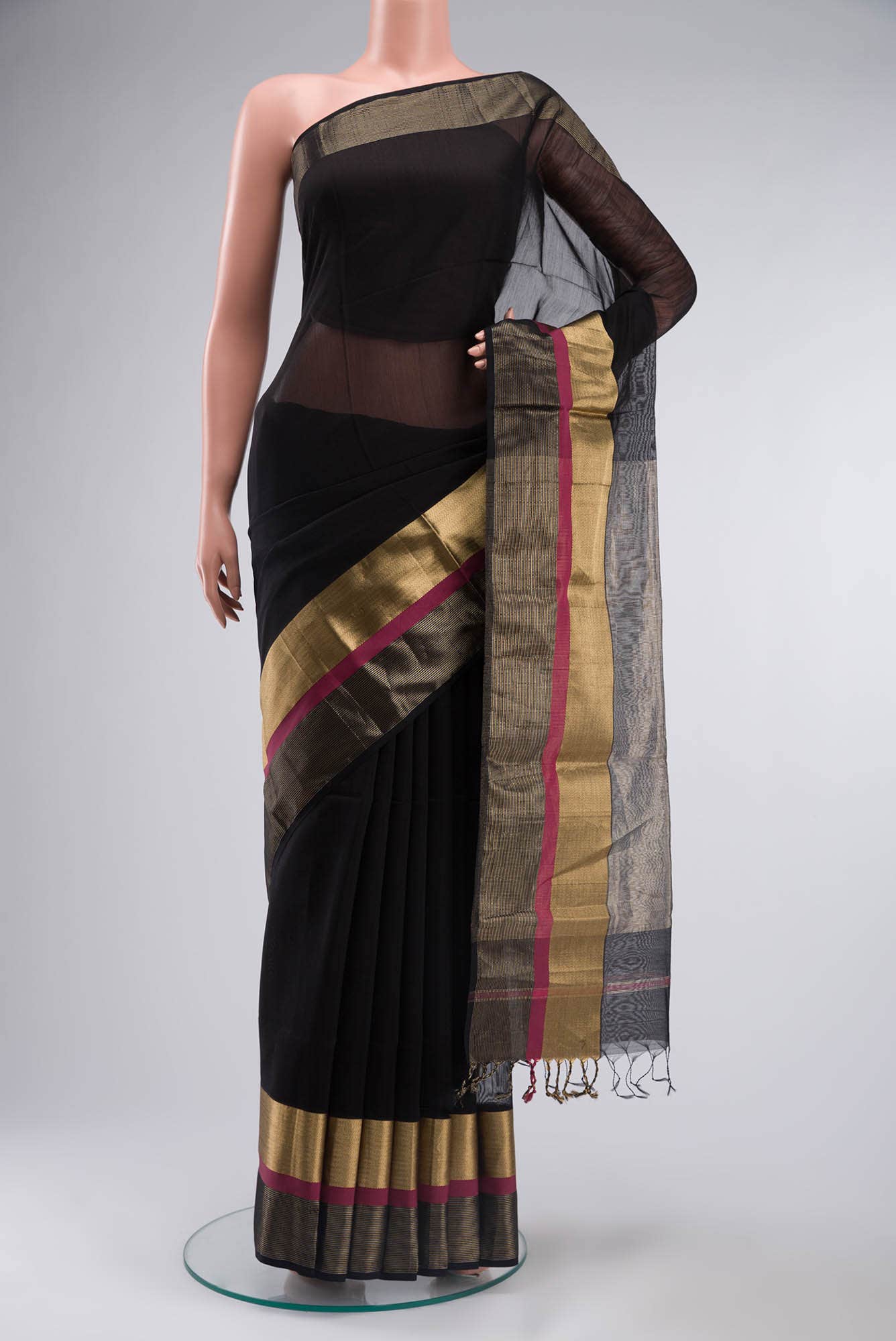 Black Maheshwari Silk Cotton Saree