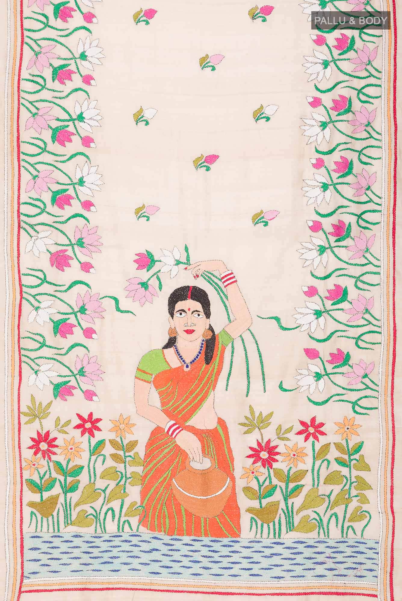 Beige Bhagalpuri Tussar Silk Saree