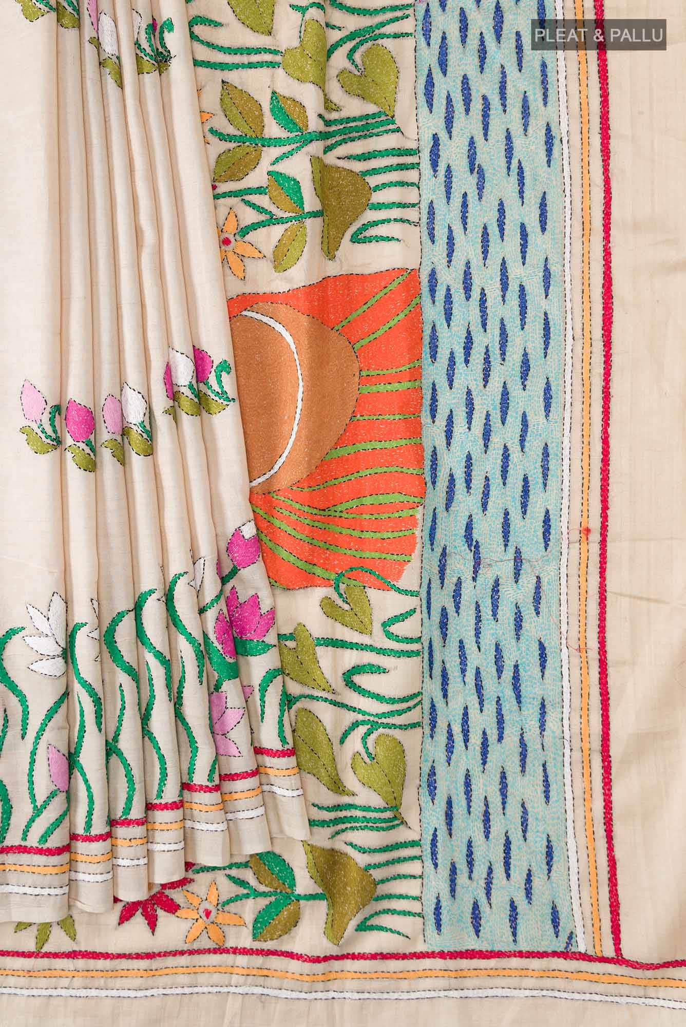 Beige Bhagalpuri Tussar Silk Saree