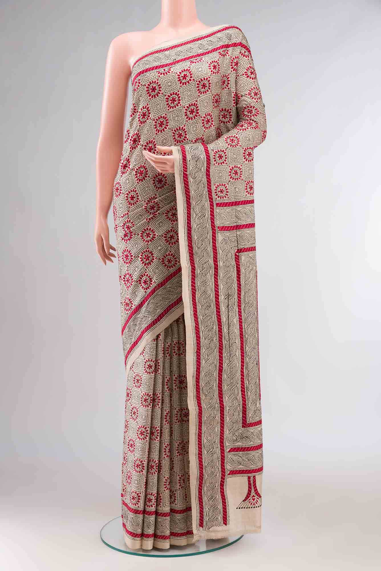 Beige Bhagalpuri Tussar Silk Saree