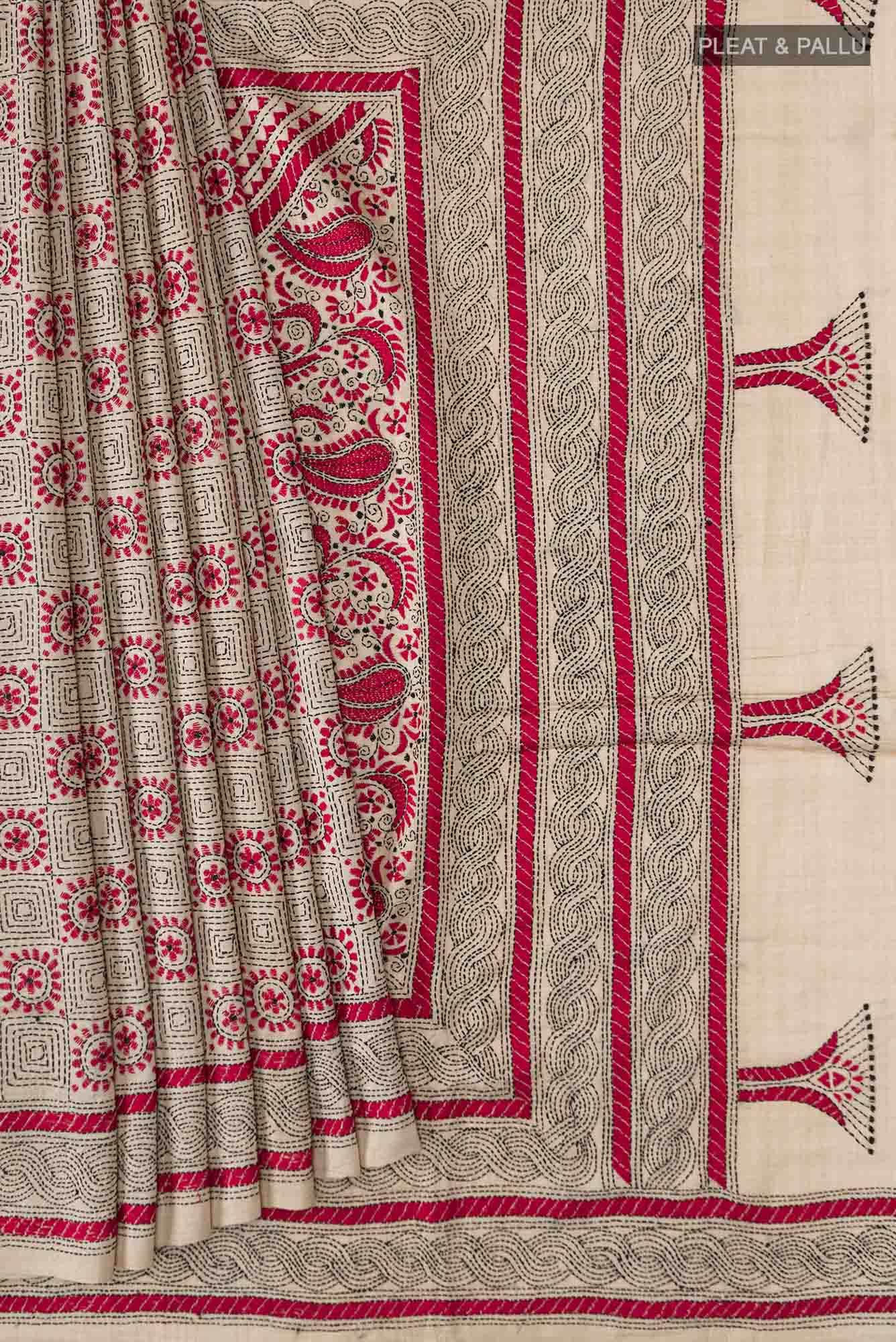 Beige Bhagalpuri Tussar Silk Saree
