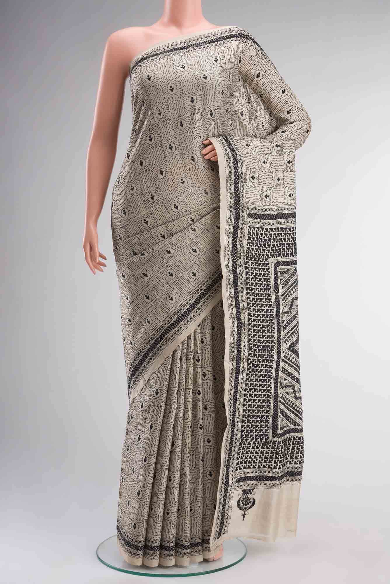 Beige Bhagalpuri Tussar Silk Saree