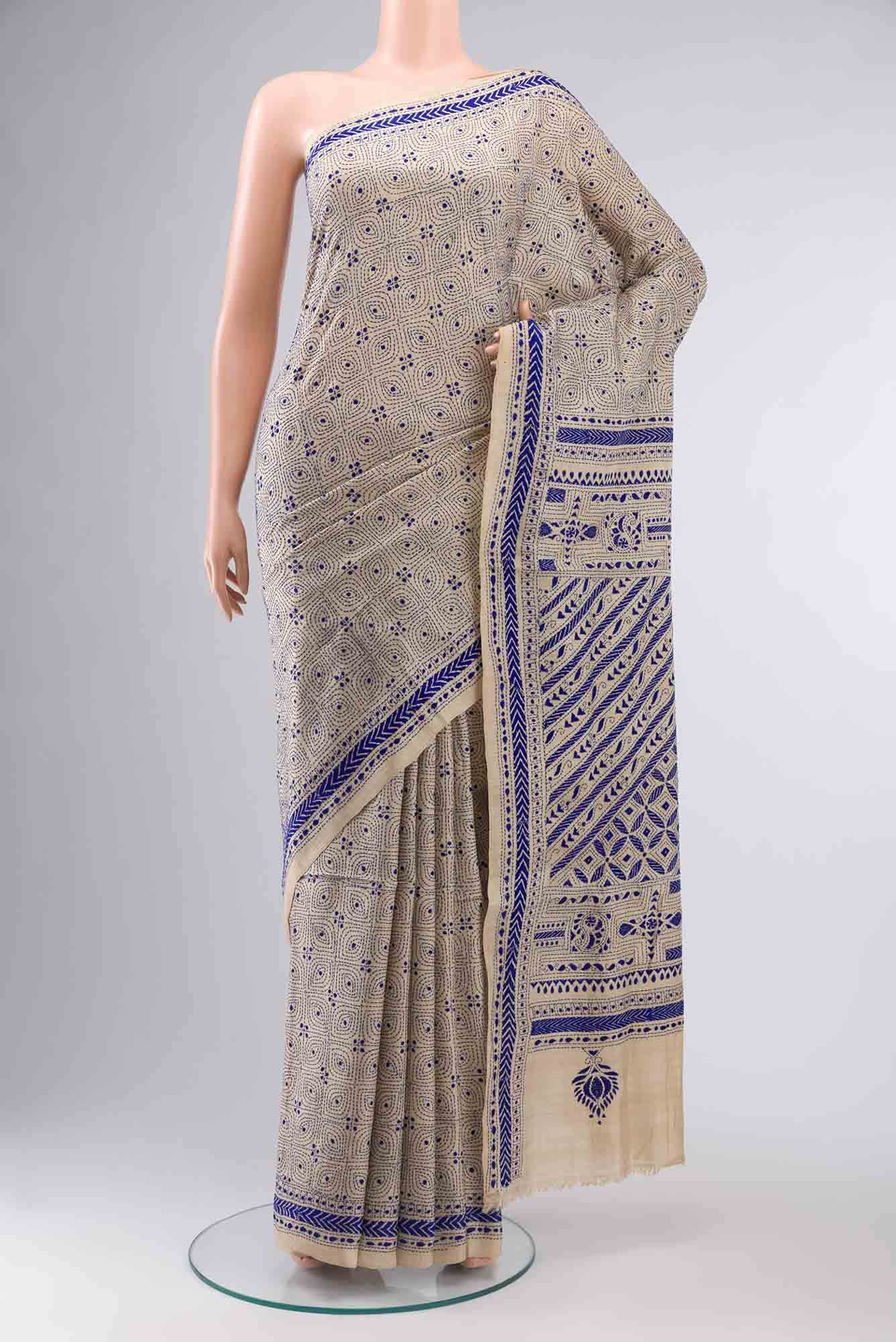 Beige Bhagalpuri Tussar Silk Saree