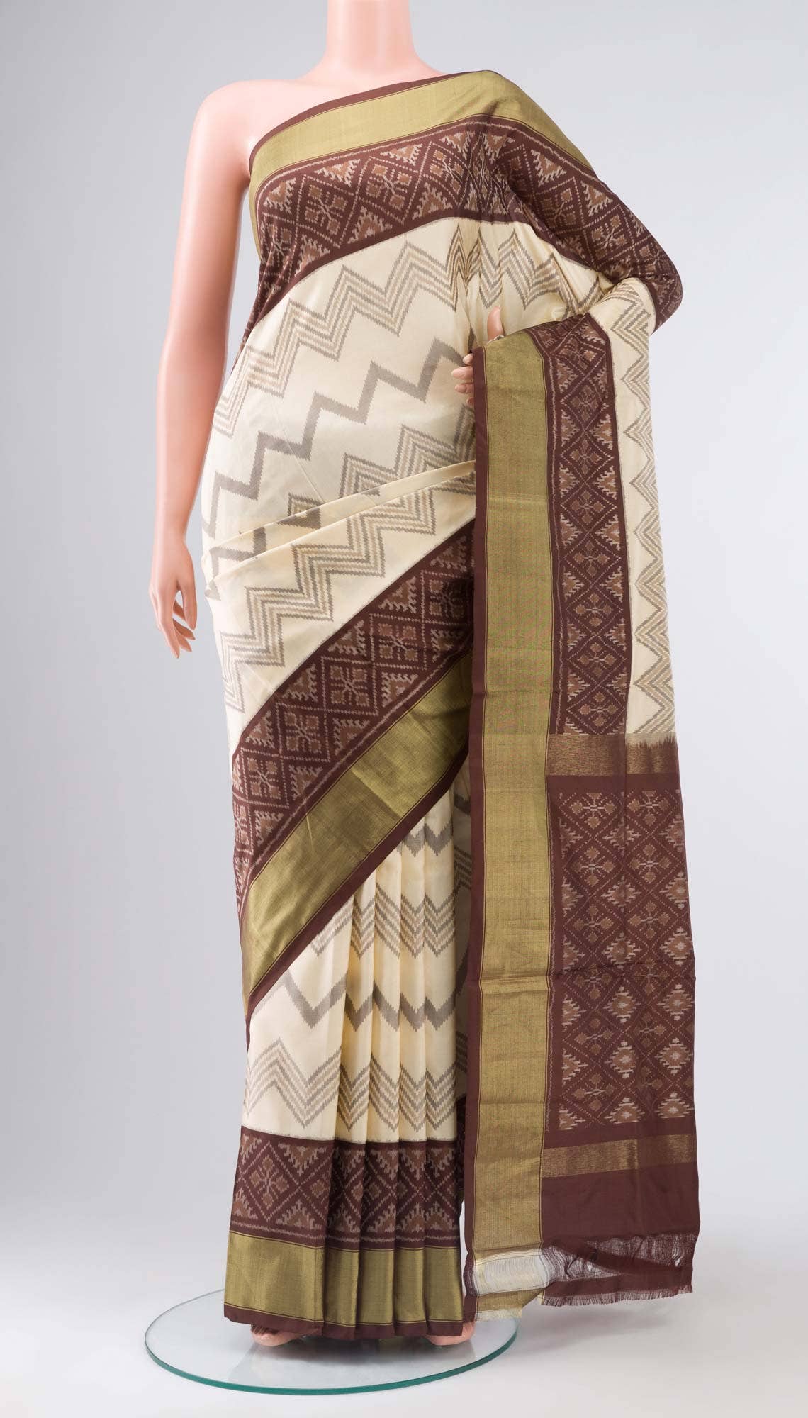 Cream Pochampally Silk Saree