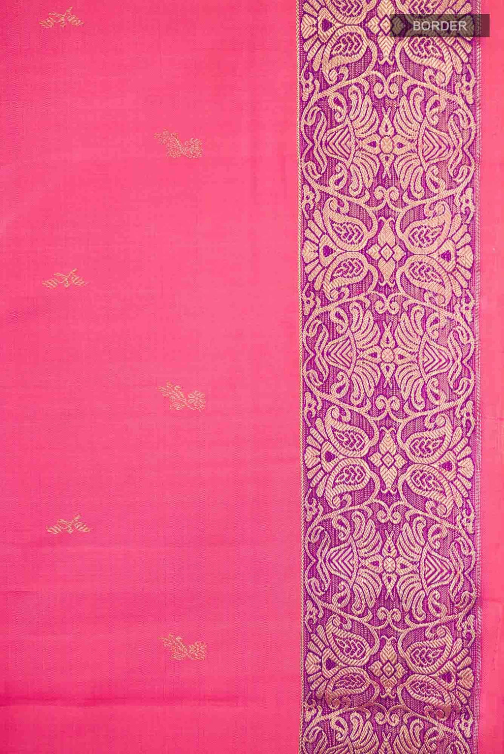 Pure Silk Pure Zari Pink with Orange Dual Tone Kanchipuram Saree
