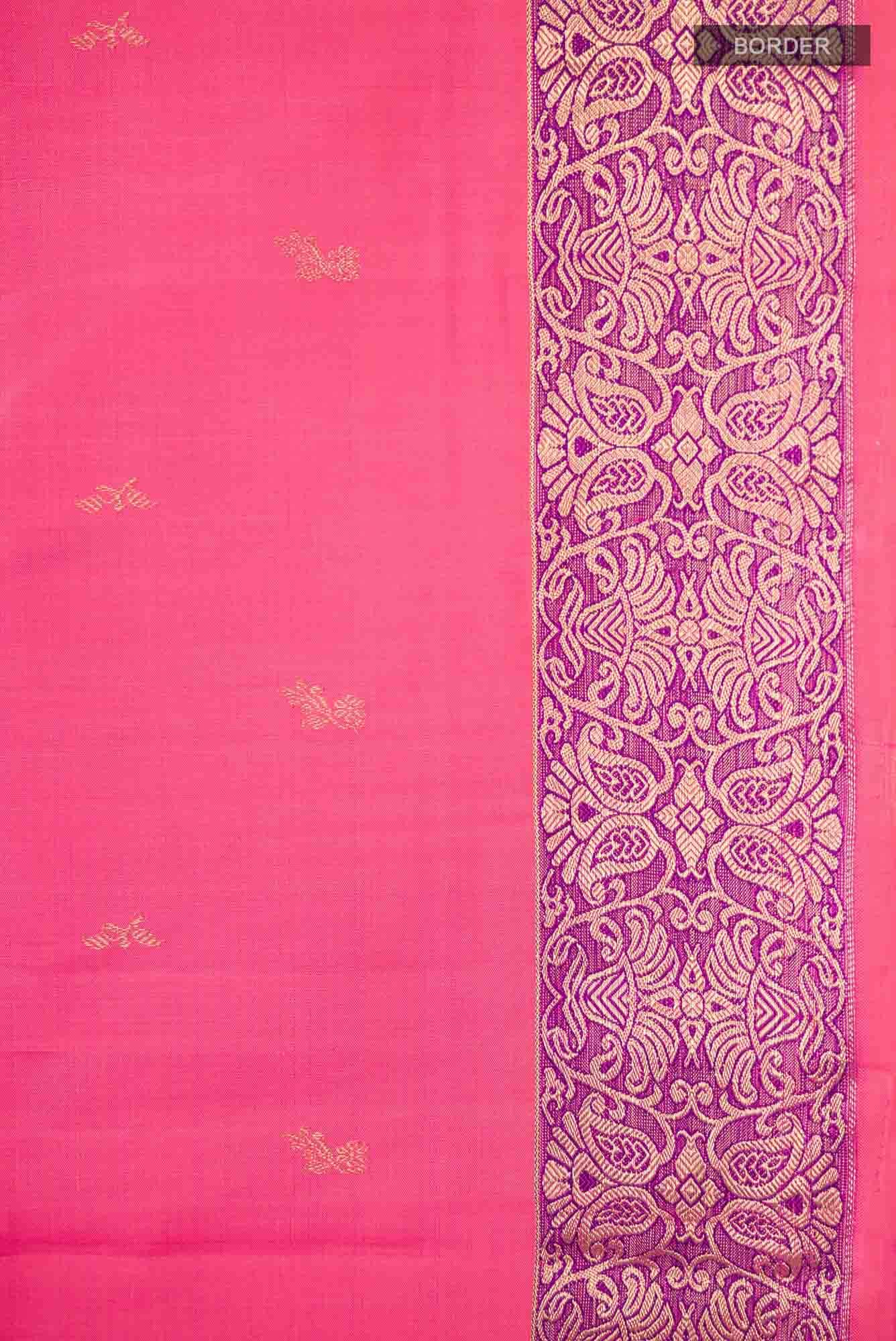 Pure Silk Pure Zari Pink with Orange Dual Tone Kanchipuram Saree