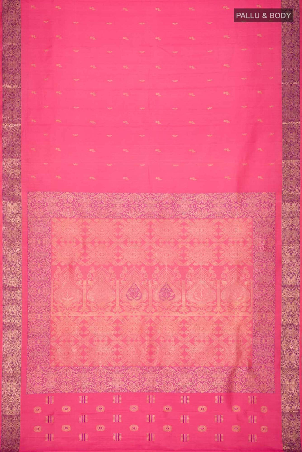 Pure Silk Pure Zari Pink with Orange Dual Tone Kanchipuram Saree