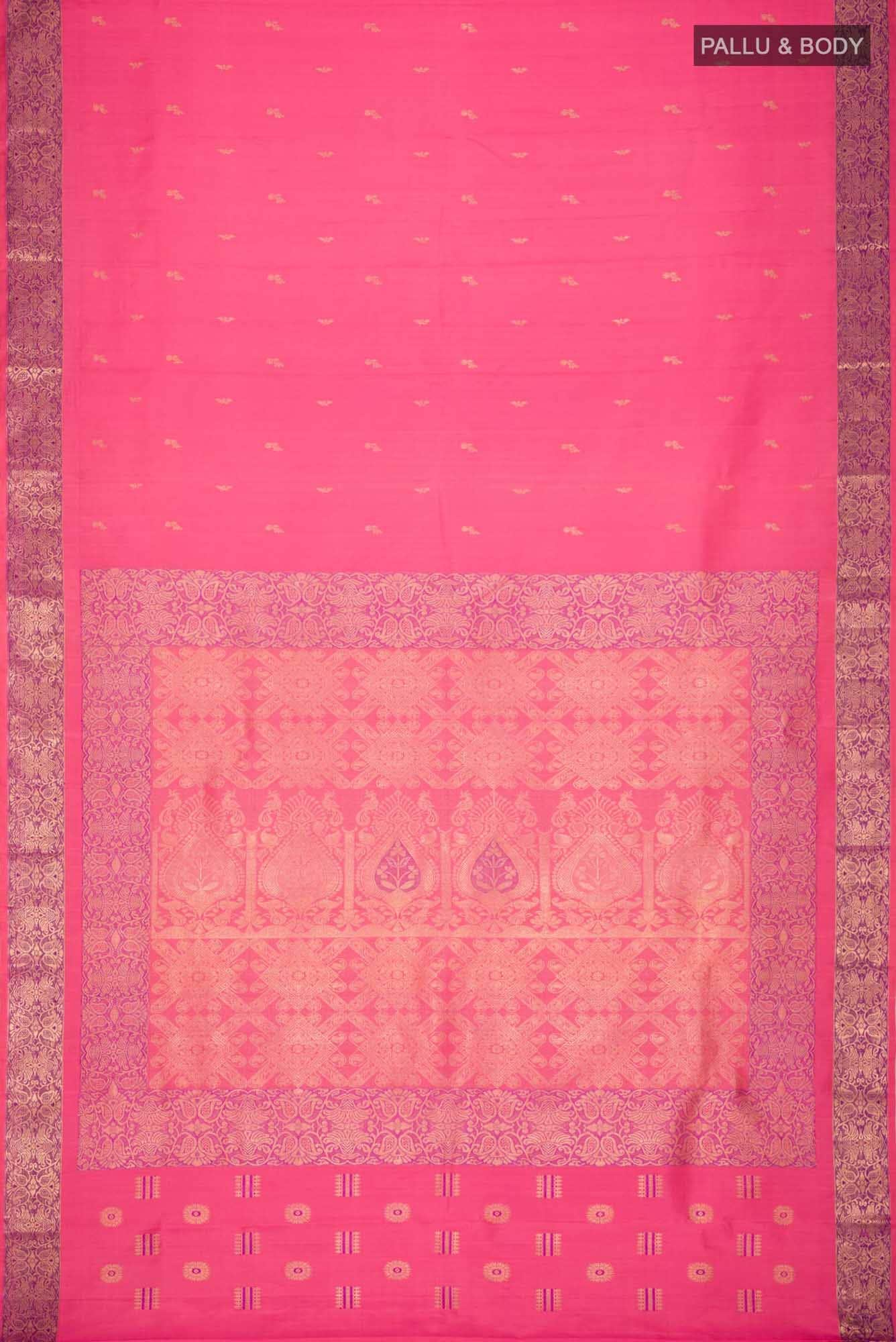 Pure Silk Pure Zari Pink with Orange Dual Tone Kanchipuram Saree