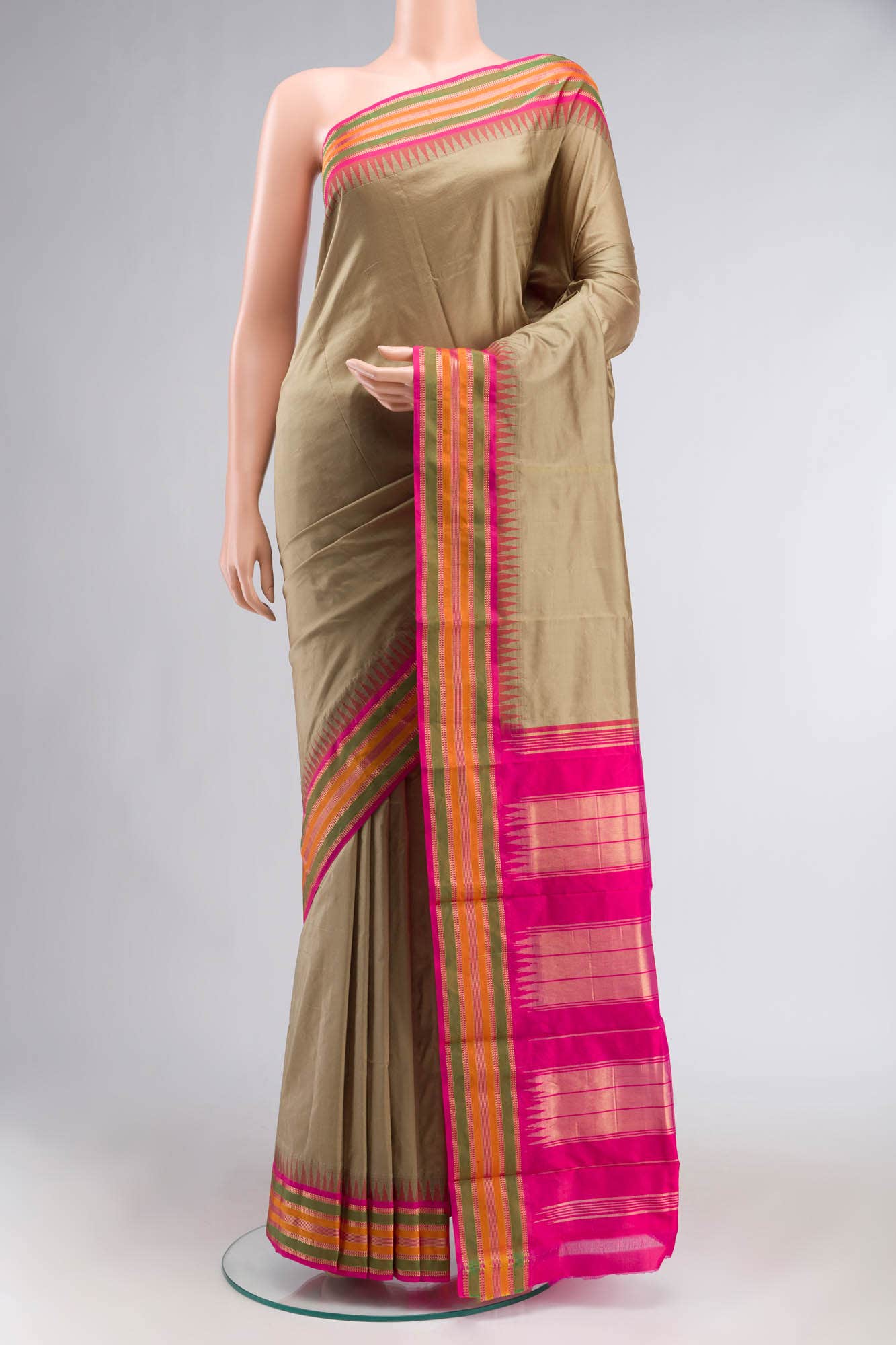 Beige Bangalore Silk Saree
