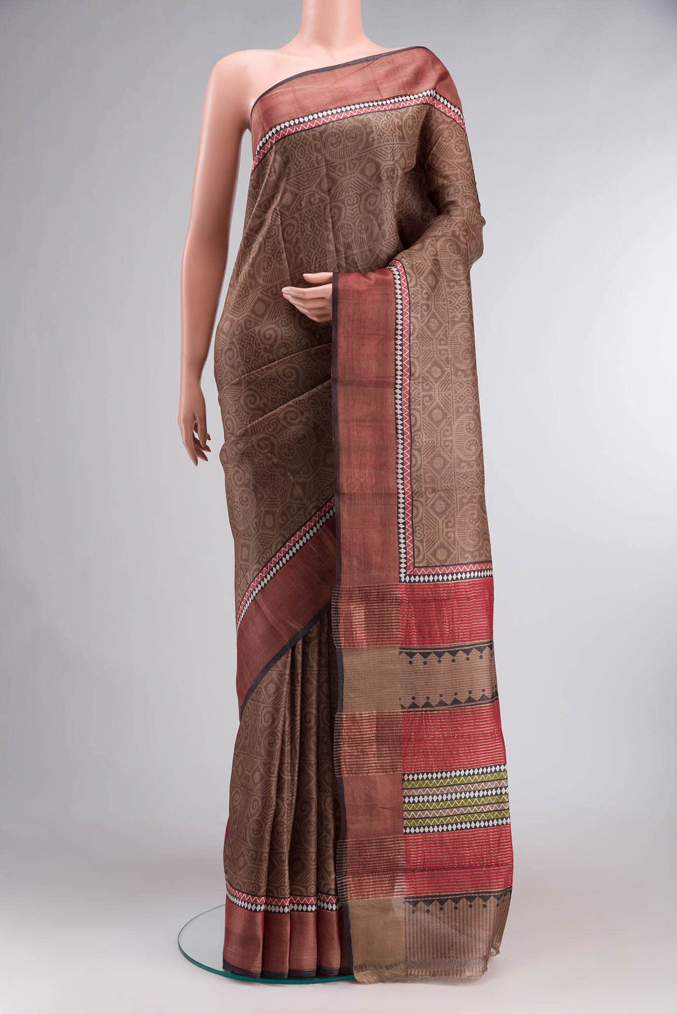 Brown Bhagalpuri Tussar Silk Saree