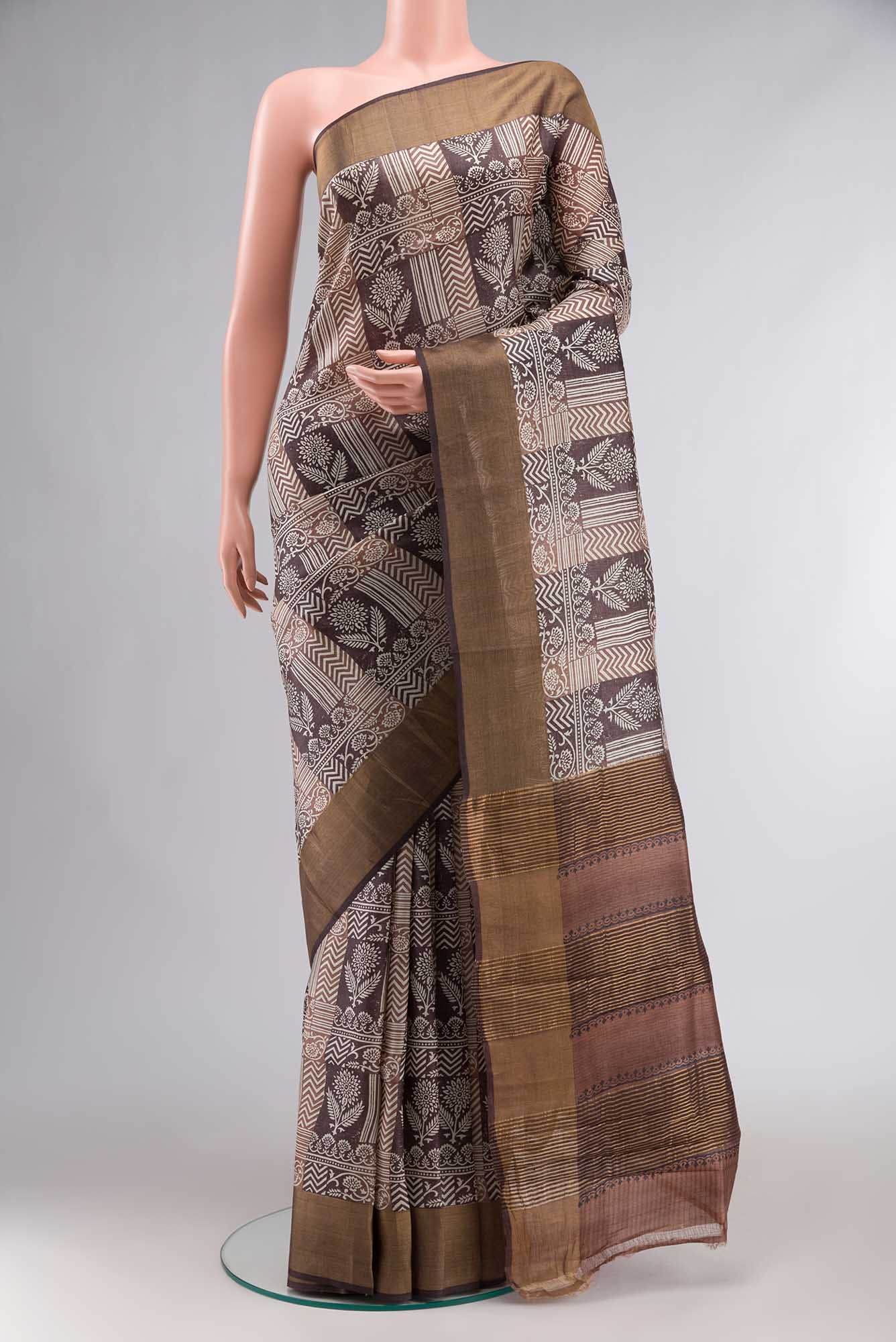 Brown Bhagalpuri Tussar Silk Saree