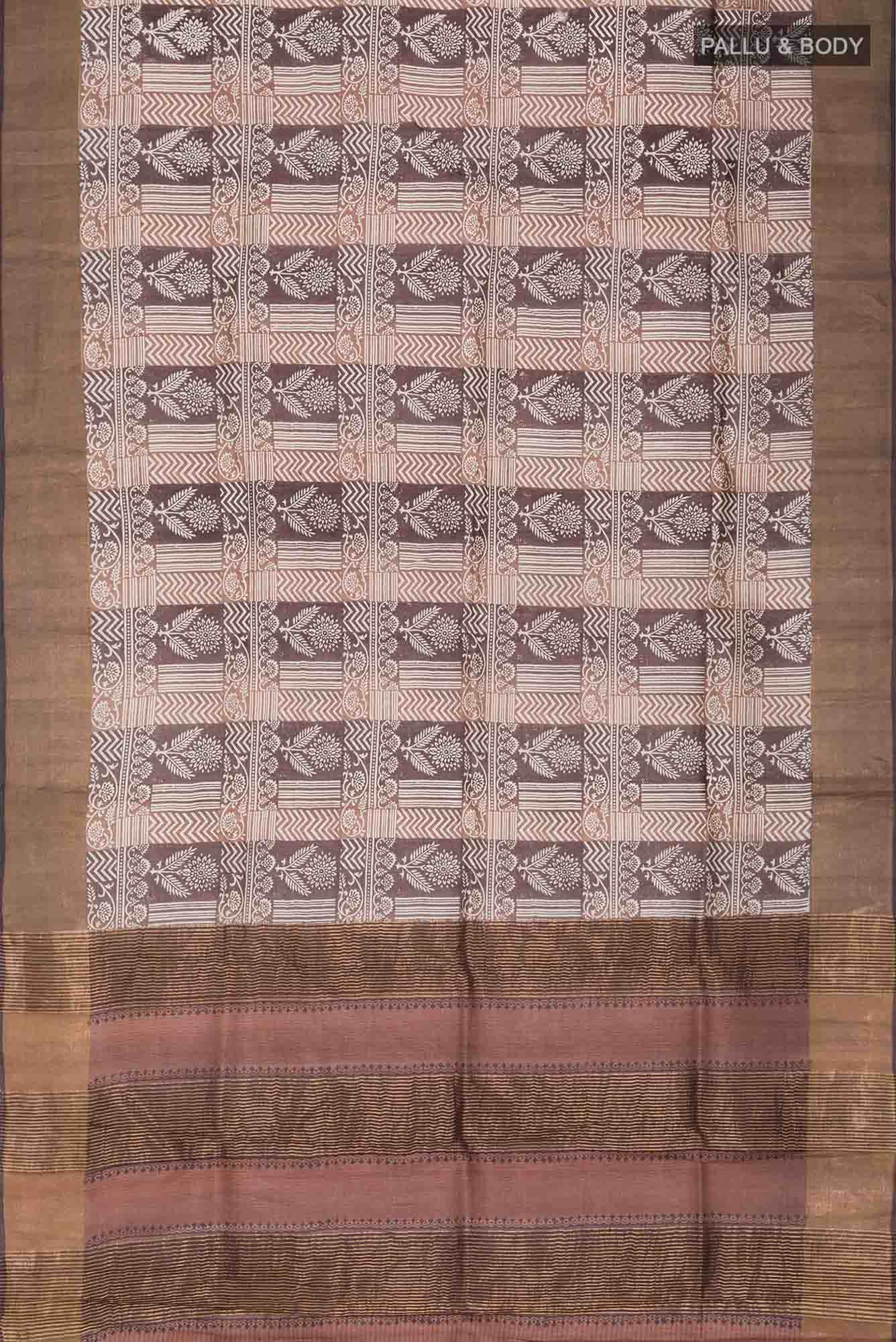 Brown Bhagalpuri Tussar Silk Saree