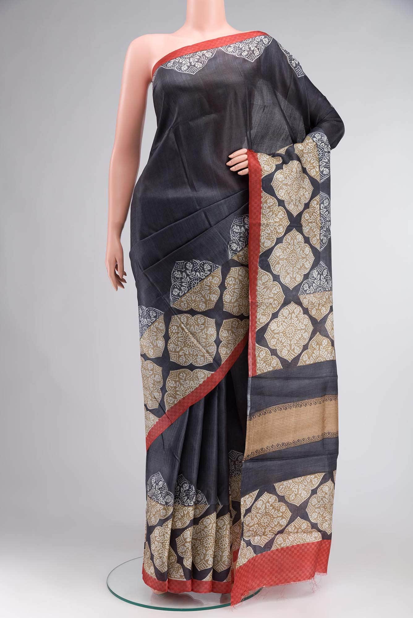 Black Bhagalpuri Tussar Silk Saree