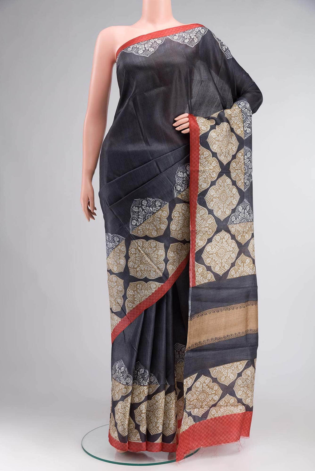 Black Bhagalpuri Tussar Silk Saree