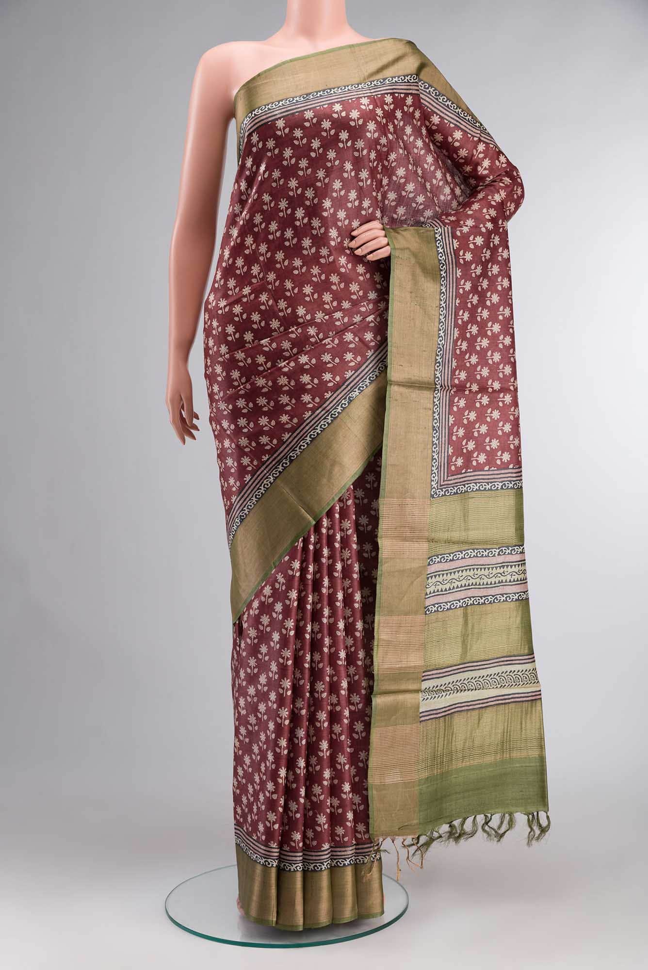 Brown Bhagalpuri Tussar Silk Saree