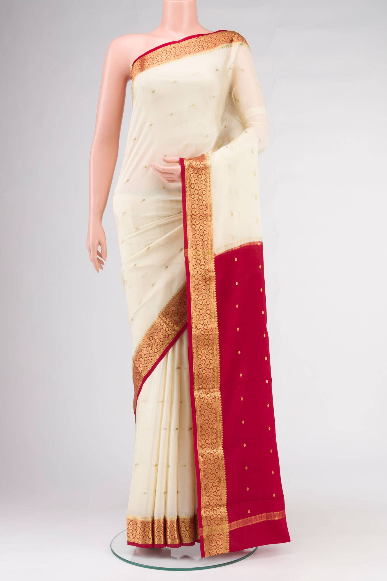 Cream Mysore Crepe Saree