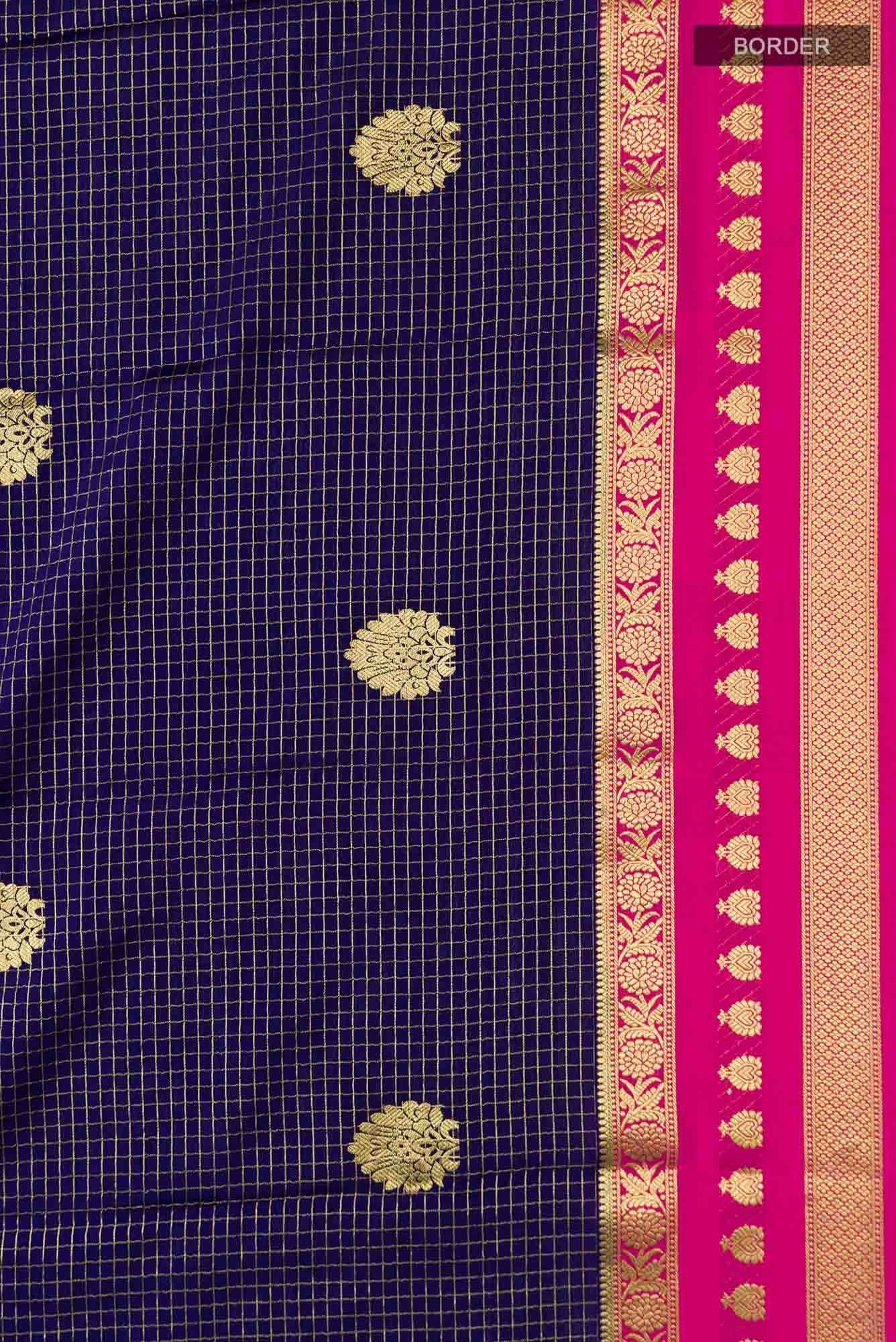 Navy Blue Mysore Crepe Saree