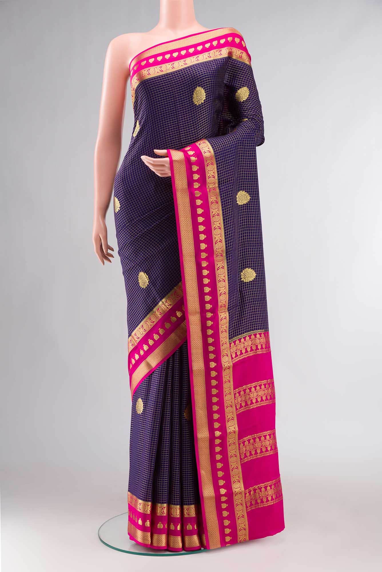 Navy Blue Mysore Crepe Saree