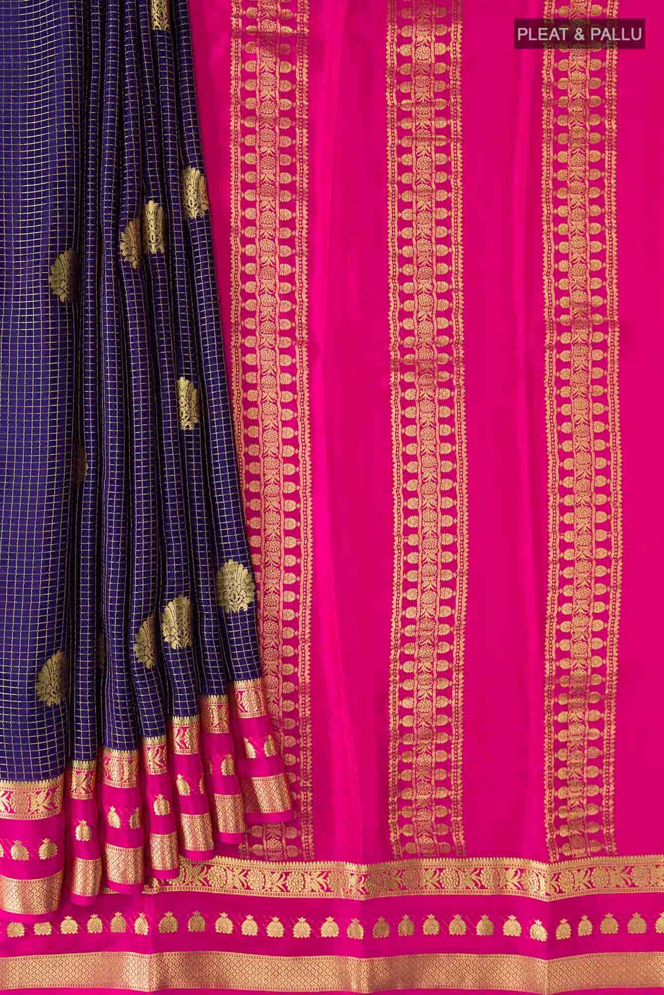 Navy Blue Mysore Crepe Saree
