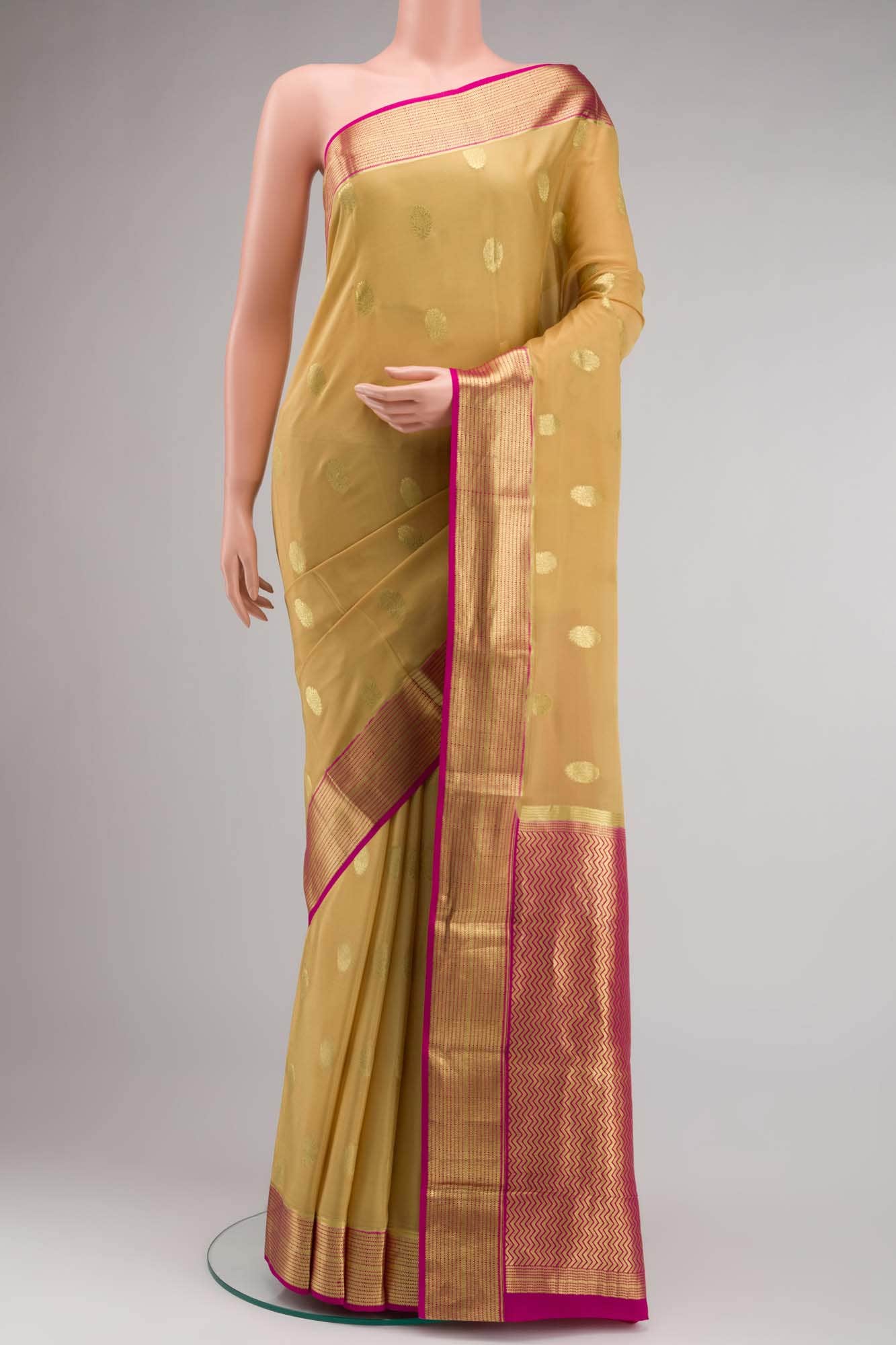 Beige Mysore Crepe Saree