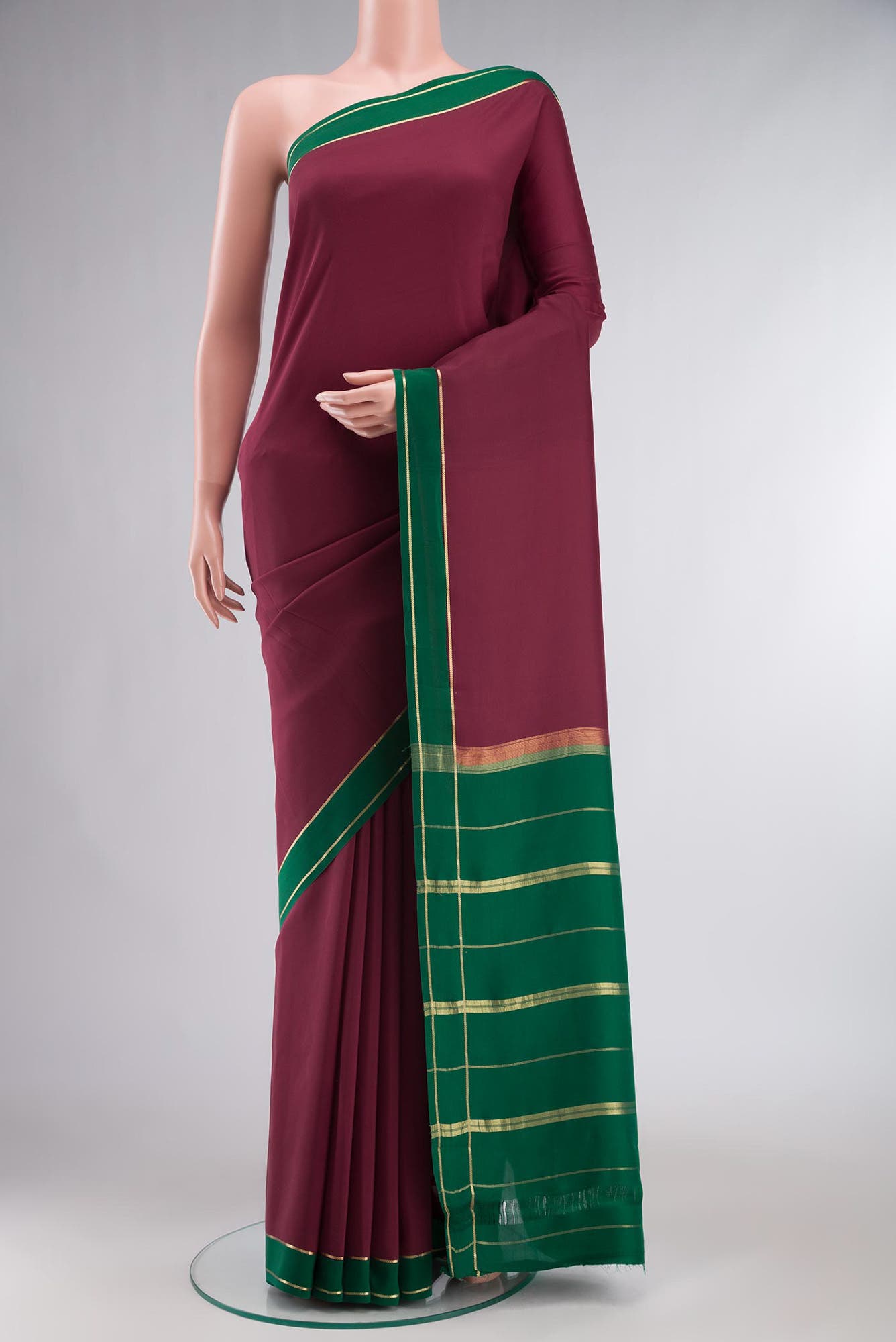 Maroon Mysore Crepe Saree