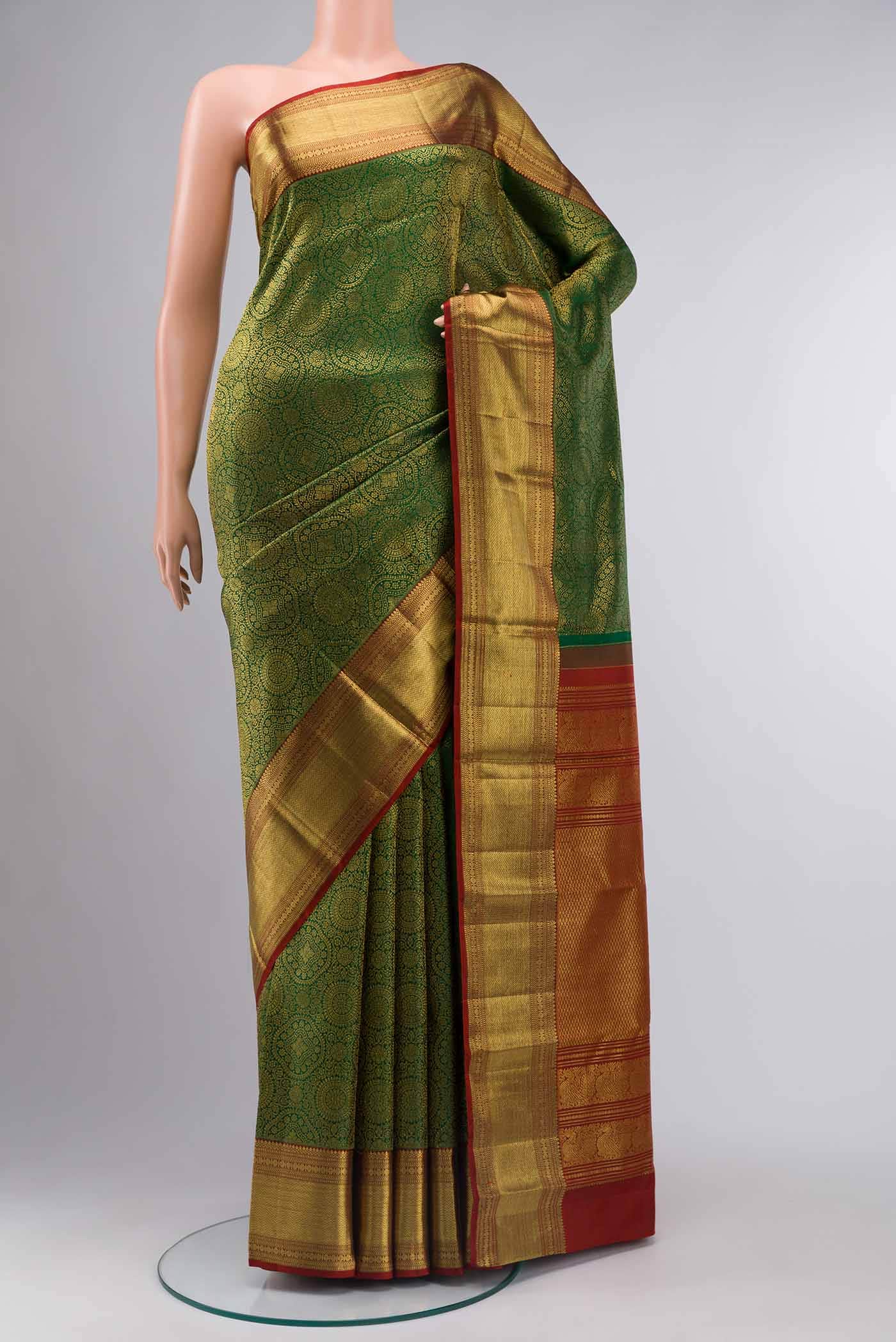 Bottle Green Kanchipuram Silk Saree