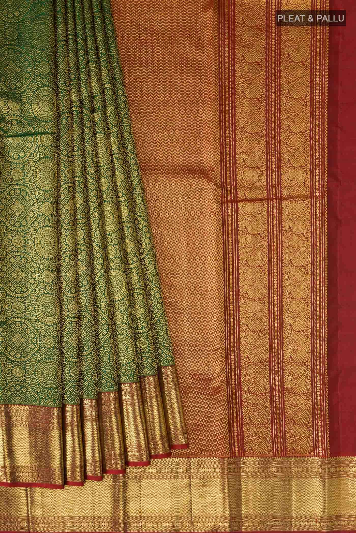 Bottle Green Kanchipuram Silk Saree