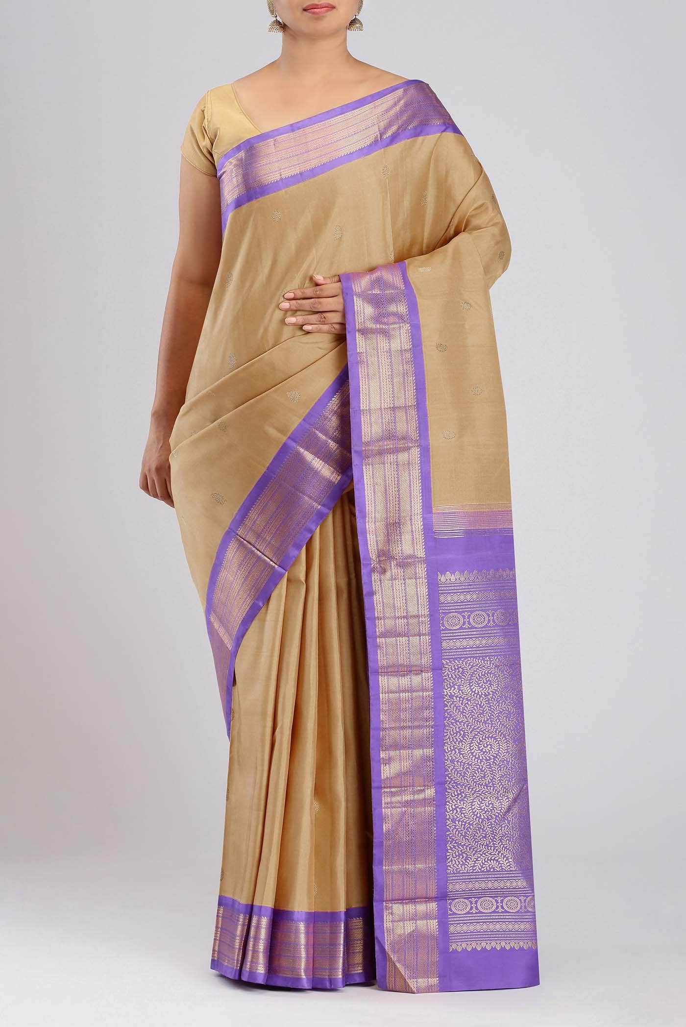 Beige Kanchipuram Silk Saree