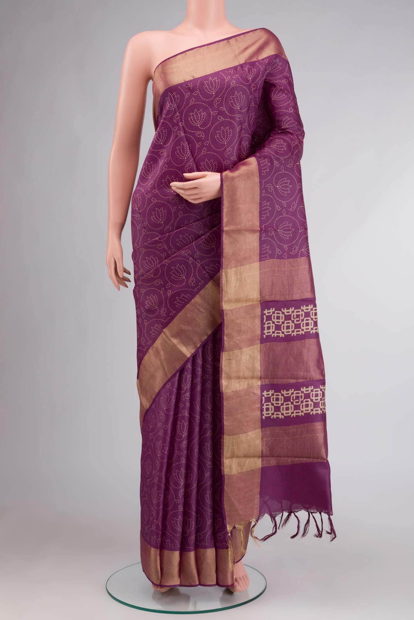 Dark Mauve Bhagalpuri Tussar Silk Saree