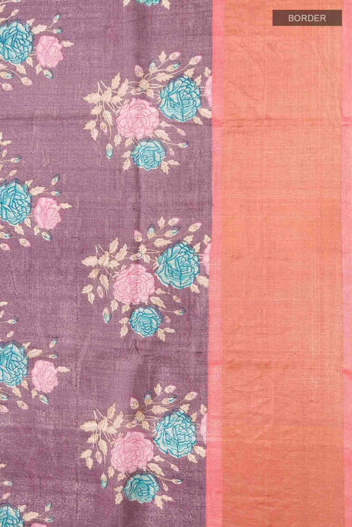 Mauve Bhagalpuri Tussar Silk Saree
